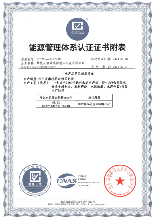 攀枝花瑞峰水泥有限公司 2020年度溫室氣體排放信息披露書(圖4) 攀枝花瑞峰水泥有限公司 2020年度溫室氣體排放信息披露書(圖4)