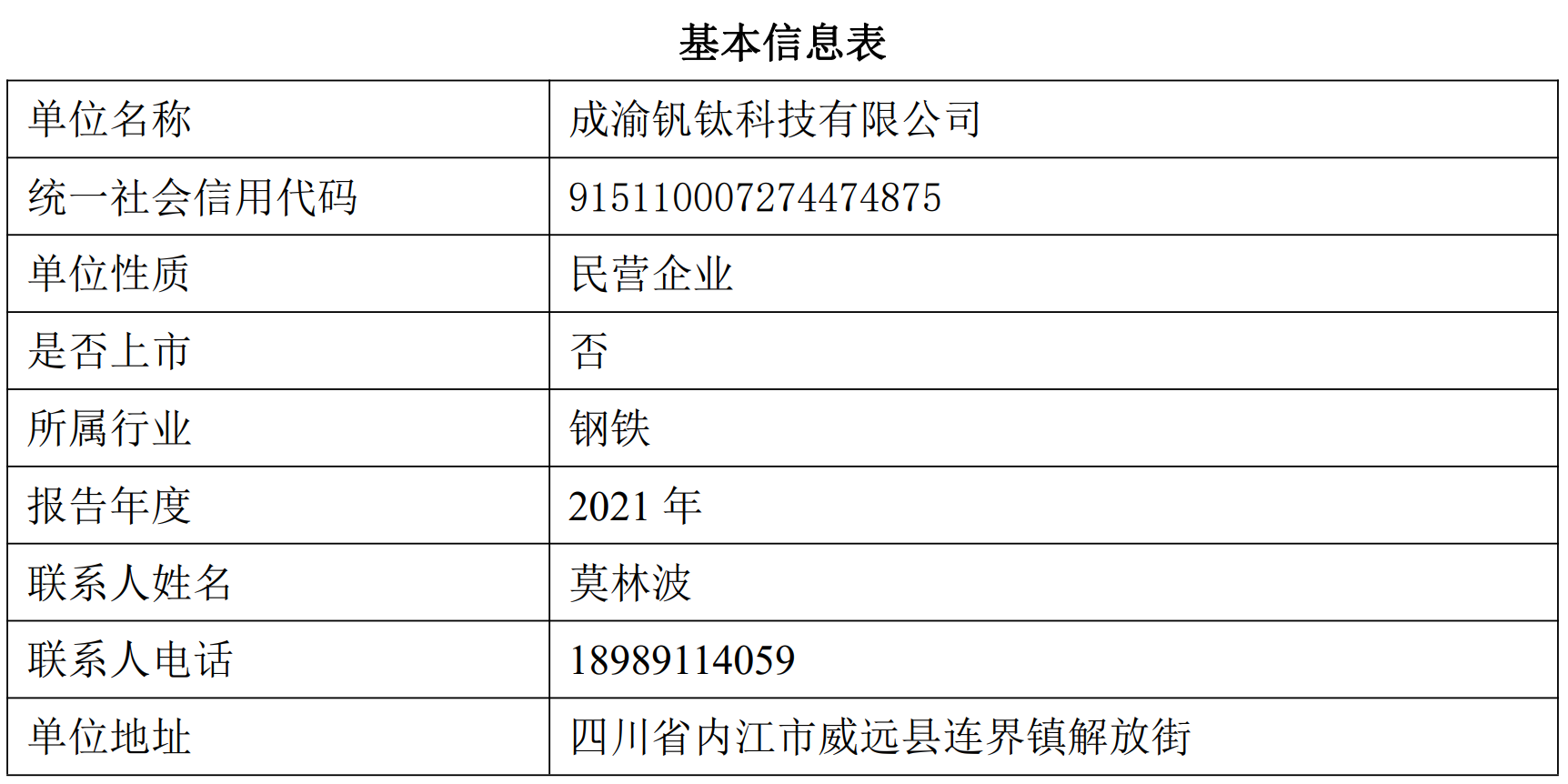 成渝釩鈦科技有限公司2021年度溫室氣體排放信息披露書(圖1)